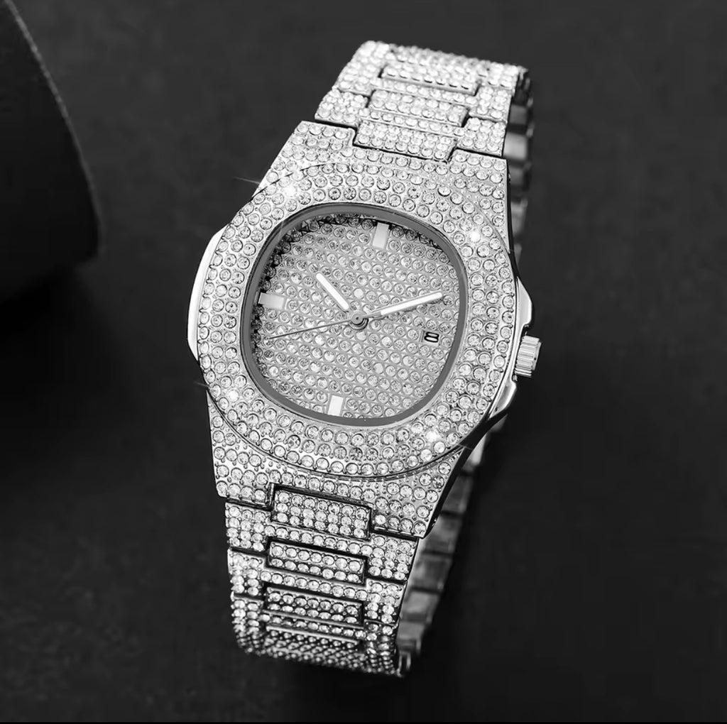 Orologio Luxury Silver Iced Out