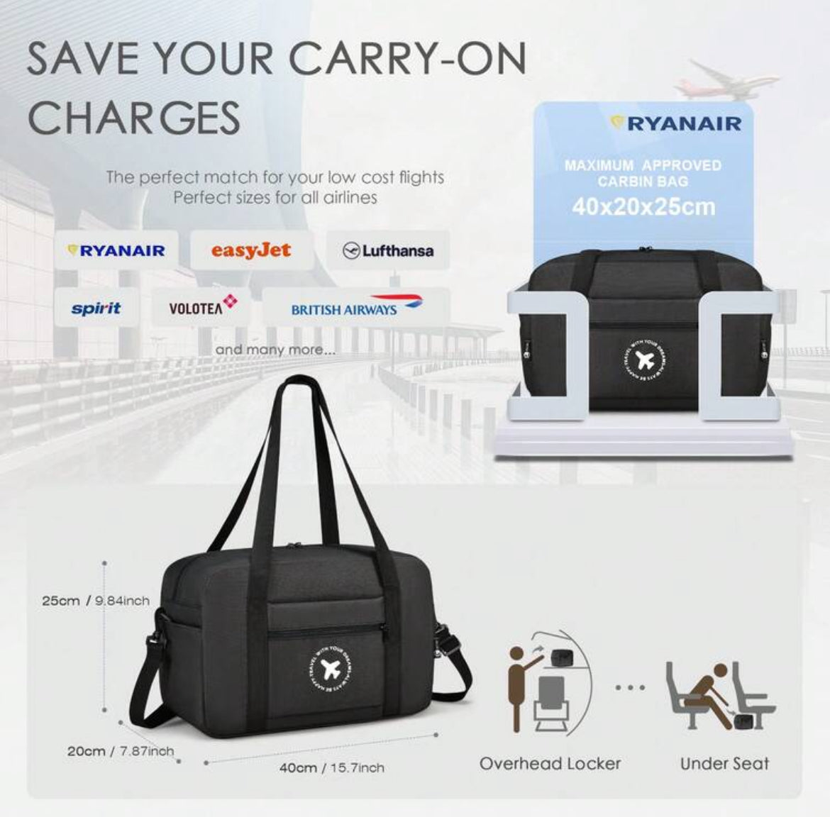 Borsa da Viaggio Compatta– Impermeabile, Perfetta per Cabina Aereo