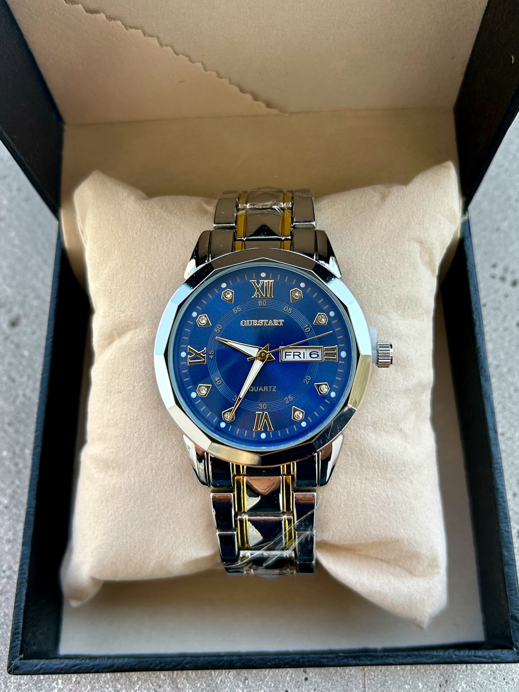 Orologio elegante acciaio inox quadrante blu con datario