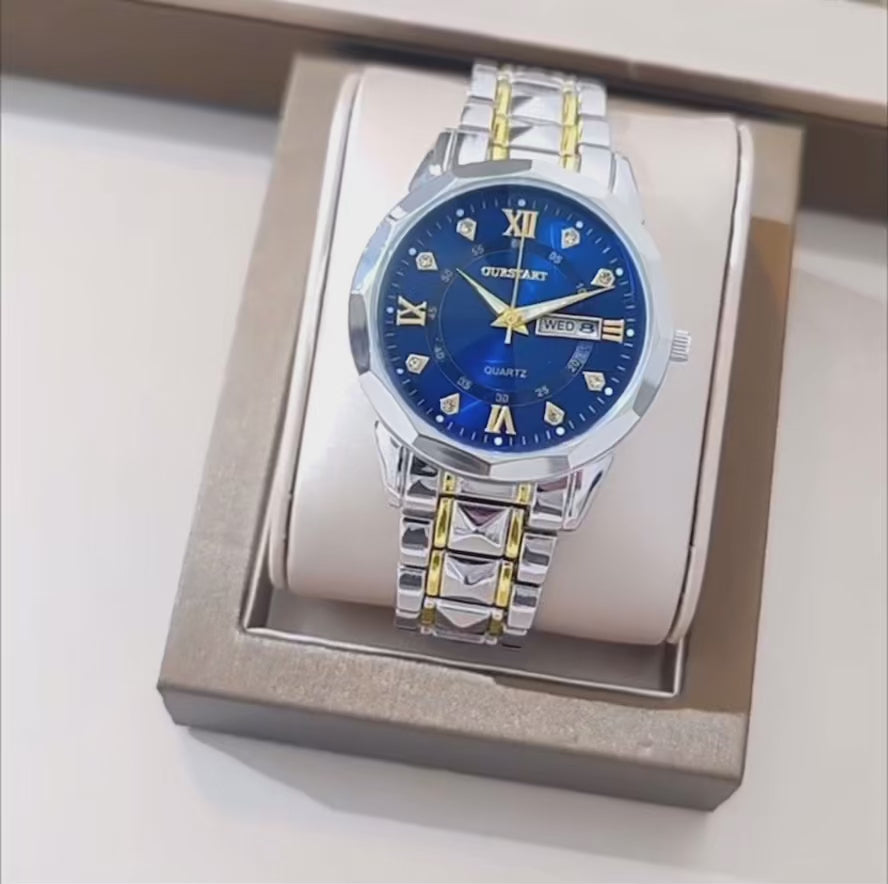 Orologio elegante acciaio inox quadrante blu con datario